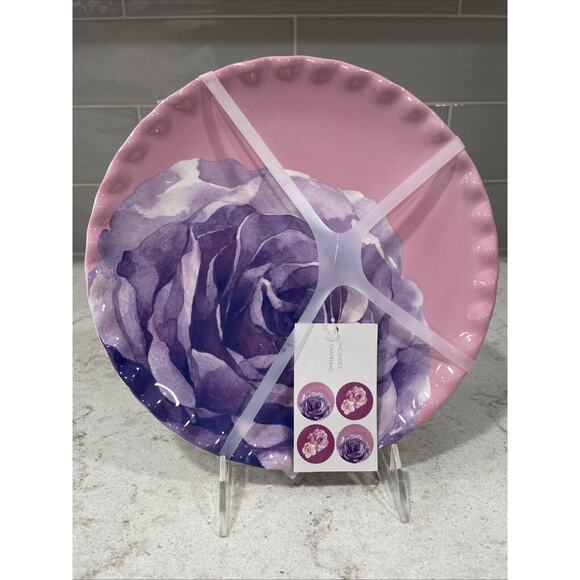 Set 4 Jolie Fleur Roses 9” Plates Melamine Pink Purple Valentine's Shabby Chic - Picture 3 of 8